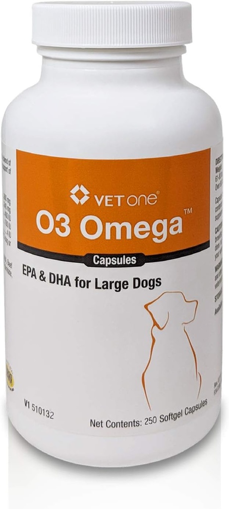 VetOne O3 Omega Soft Gel pro velké psy - Podpora esenciální mastné kyseliny - Supplement kůže a kabátu - 250 Kapsle