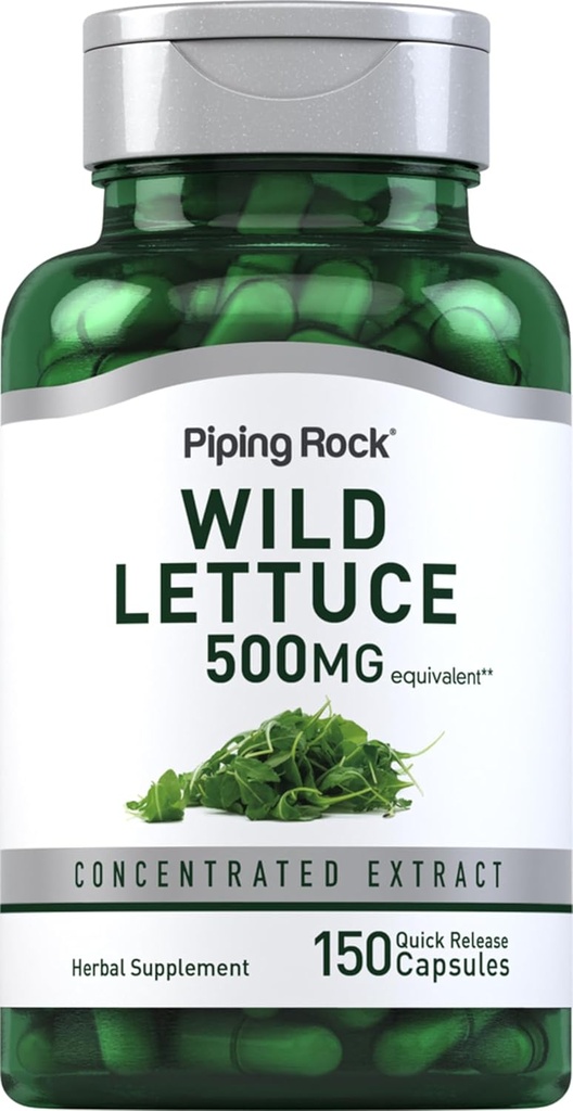 Piping Rock Wild Lettuce Extract 124; 500mg CLAS124; 150 kapsle CLAS124; Koncentrovaný bylinný dodatek CLAS124; Non GMO, gluten zdarma