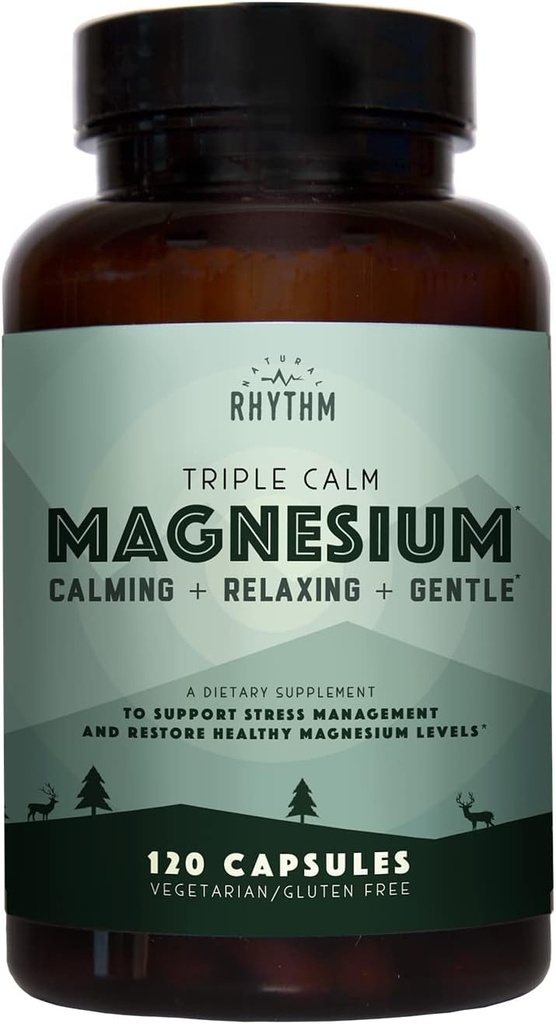 Přírodní rytmus Klidná a imunitní podpora - Triple Calm Magnesium (120 Kapsle) + Ah Chews! Imunitní posilovač Lozenges (60 Kapsle)