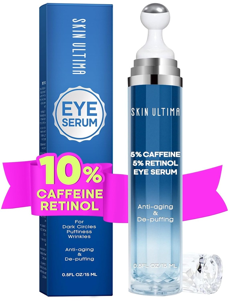 5% kofein 5% Retinol oční krém pro tmavé kruhy, Pufness a sáčky, Hyaluronic acid a niacinamid pod oční krém proti stárnutí, oční sérum pro jemné linky, 360 ° Oční masážní koule Roller
