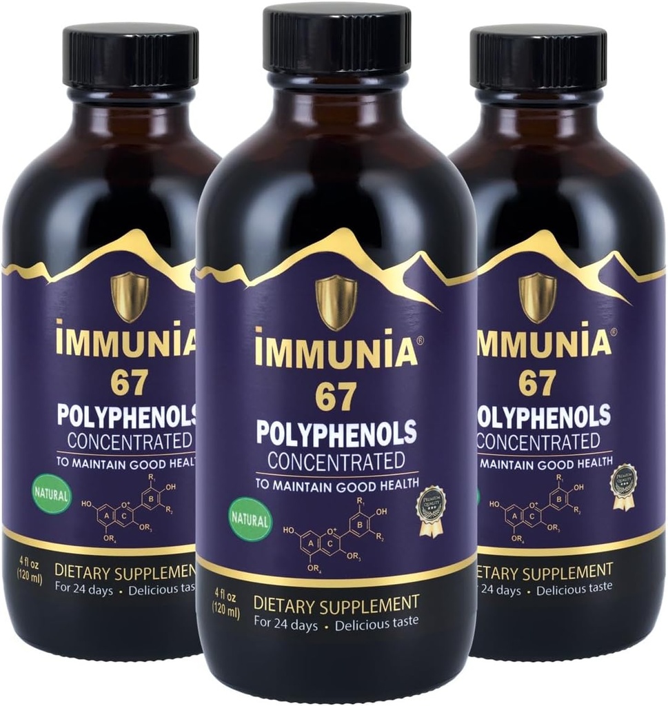 Immunia 67 Polyfenoly - Elderberry koncentrát a antioxidační ovoce. Premium Antioxidant dodatek s 67 polyfenoly (Anthokyaniny, Quercetin, Resveratrol, atd.) 24-denní dodávka na láhev (3-Pack)