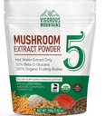 VIGOROUS MOUNTAINS Organic Houba Powder Supplement - USDA Certified, Lions Mane & Reishi pro imunitní podporu, Mozek Focus, Vegan, Mixes Okamžitě v Coffee & Smoothies (100g)