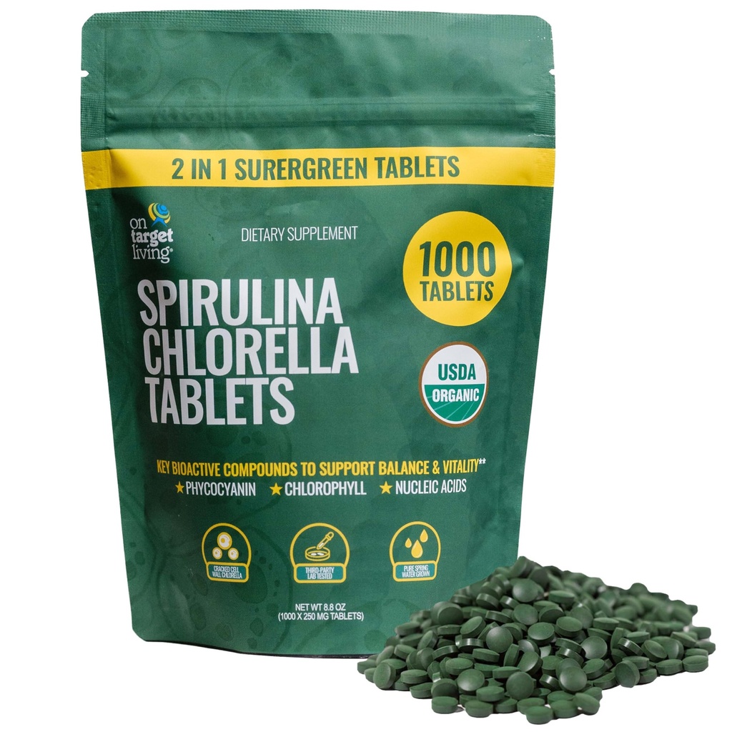 Na Target Living Organic Spirulina Chlorella CLAND124; Supergreens CLAND124; USDA Organic CLAND124; 1000 Tablet - 250 G (8.8 oz) CLAND124; Vegan CLAND124; Imunitary Support CLAND124; Alkalizace CLAND124; Nutrient Dense CLAND124; Protein Dense