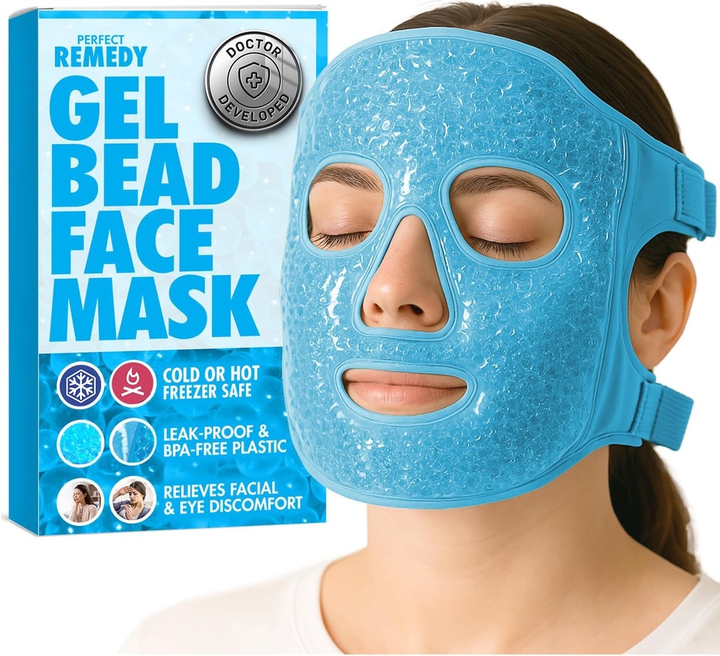 Perfect Remedy Face Ice Pack, Opětovné použití teplé a studené ledové tváře maska, Gel Compress pro pomoc s Puffy Eyes a napomáhání v podmínkách oplachování, Facial Spa Chladicí maska pro ženy a muže (modrá)