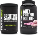 NutraBio Creatine Monohydrát, Neochucené, 500g a syrovátka protein izolát, jahodová zmrzlina, Doplněk Bundle - Svalová energie, Lean růst svalů, zotavení, a síla