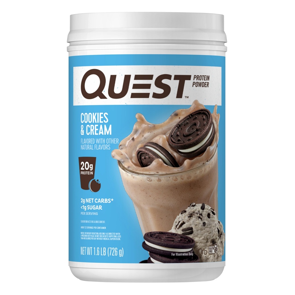 Quest Nutrition Cookies & Cream Protein Powder, 20g Protein, 1g Cukr, Nízký karb, Gluten zdarma, 1.6 Pound, 24 Servings