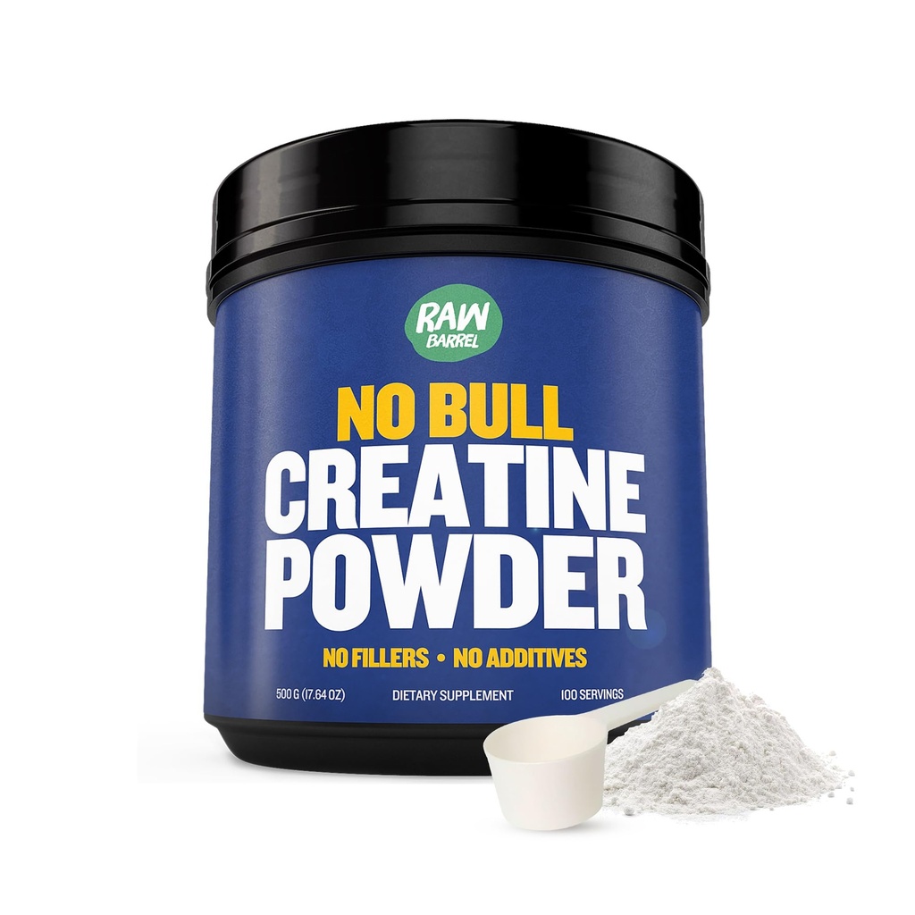 “No Bull” Creatine Powder, Bulk Supplements Creatine Monohydrate for Faster Recovery, Increased Muscle Volume, Strength & Power, Micronized Creatine for Men & Creatine for Women, 500g