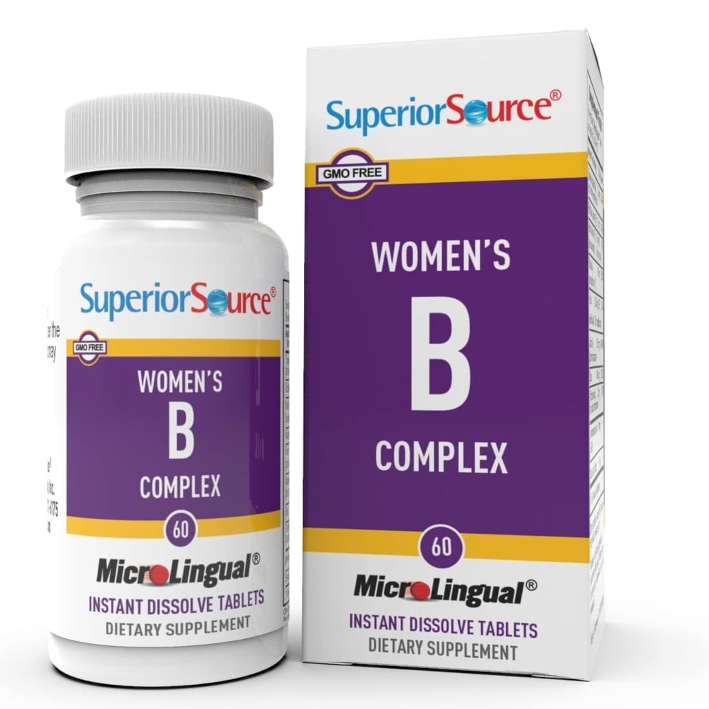 Superior Source Women? s B Complex - Doplněk pro podporu energie pro ženy - Multivitamin s vitaminem B12, vitaminem B3 & Více - B Doplněk vitaminu AIDS Heart Health - 60 Sublingválních Rozkládací tablety