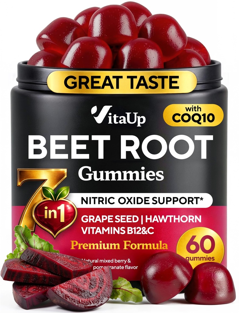 Řepkové kořenové gumy - Řepkové gumy - Red Beets doplňky s Beetroot, Grape Seed, Coq10, Vitamin C & B12 - 60 Beet Chews