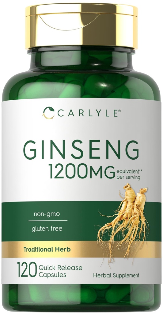 Carlyle Ginseng Extract Supplement CLAS124; 120 Kapsle CLAS124; 1200mg CLAS124; Prášky pro muže a ženy CLAS124; Non- GMO a gluten zdarma