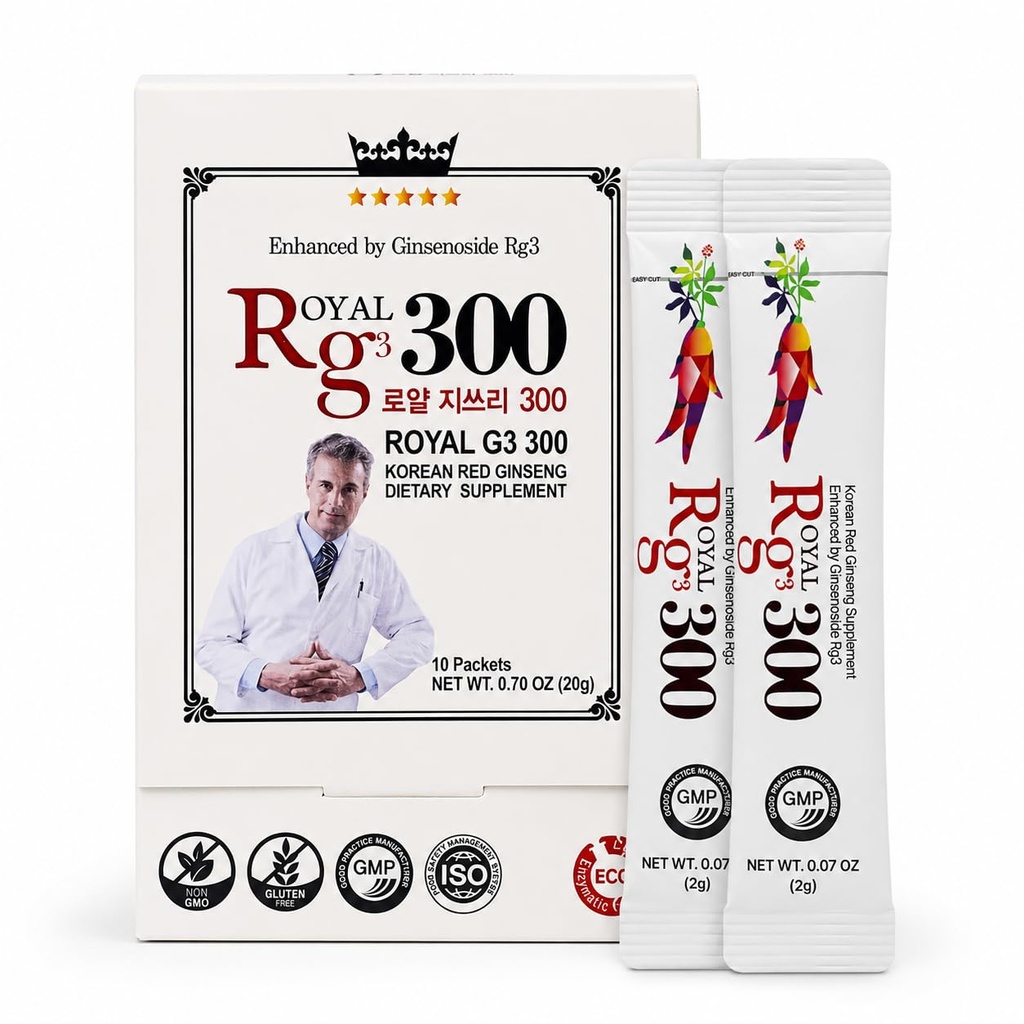 RG3 300- Ginsenosids Rg3 Enhanced (Rg3: 50mg / Sachet) Korean Red Panax Ginseng Powder- Made in Korea, 10 Sachets, vzácné Ginsenosid