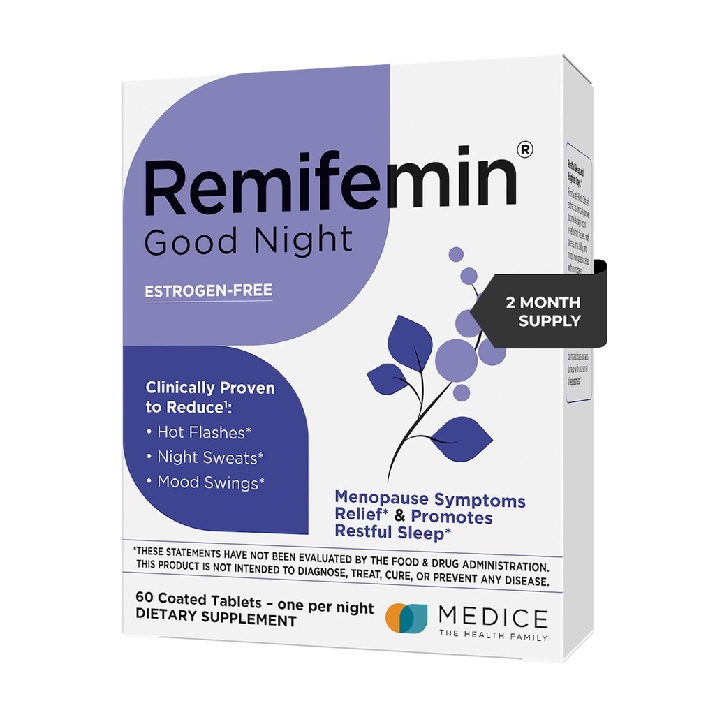 Remifemin Dobrou noc - Menopauza Symptomy Relief & Restful Sleep Support - Klinicky osvědčené přísady - Menopauza doplňky - Black Cohosh - Estrogen- Free - Made in Germany - 60 Tablety