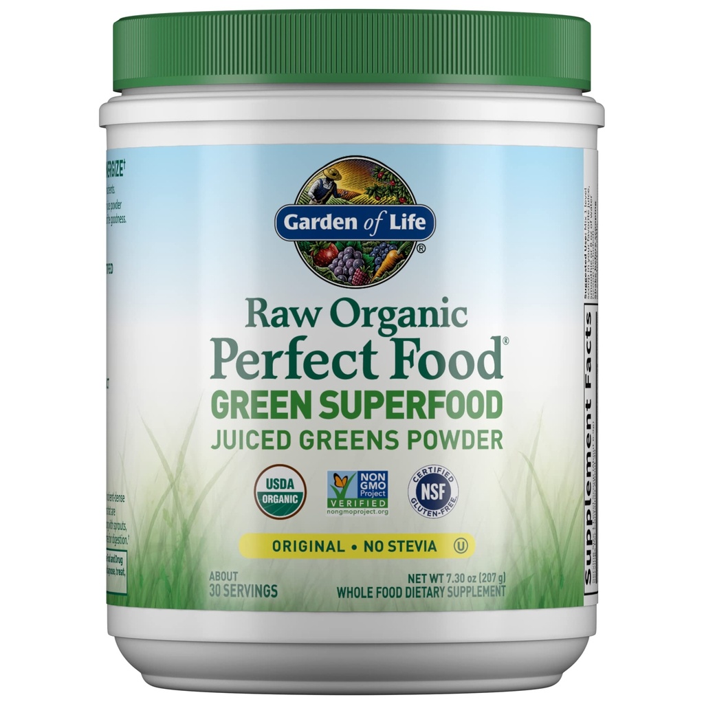 Zahrada života Raw Organic Perfect Food Green Superfood Juiced Green Powder - Original Stevia-Free, 30 Servings, Non-GMO, Gluten Free Whole Food Dieter Dodatek, Alkalize, Detoxifikace, Energize