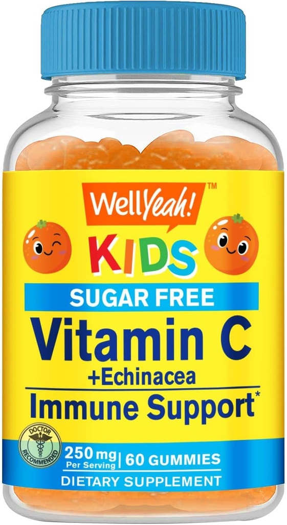 WellYeah Echinacea (5 mg) s vitaminem C (250 mg) Bez cukru gumy pro děti 124; doplněk imunitní podpory 124; Orange Flavor 124; 60 Počet
