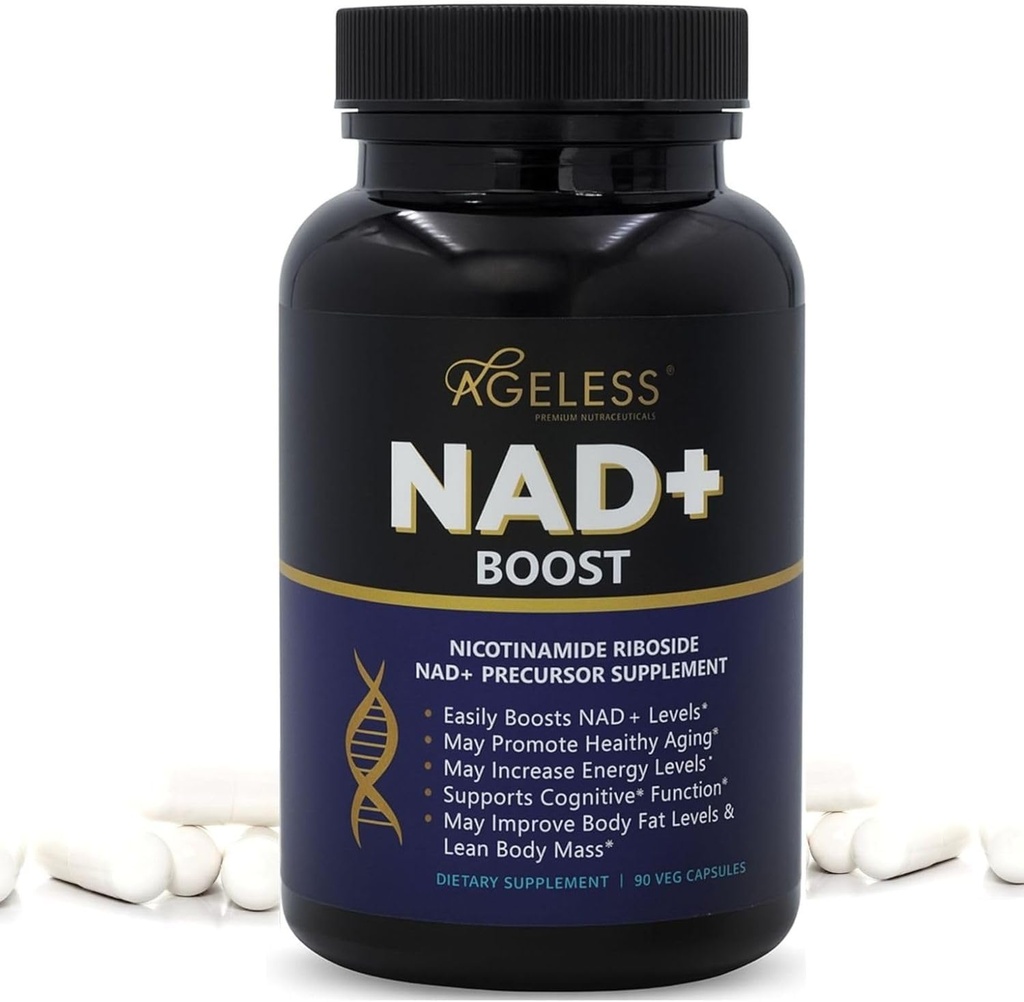 Nestárnoucí NAD + doplňky pro ženy a muže 124; 300mg Nikotinamid Ribosid Chlorid 124; Dietní doplněk pro antiaging current 124; Podporuje energii, zaměření, Stamina, metabolismus tuku a kognitivní funkce - 90 Kapsle