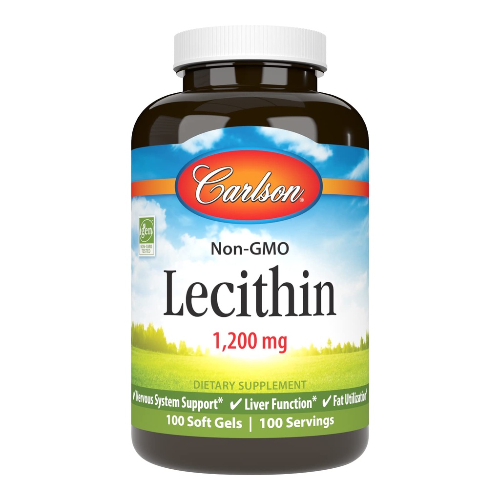 Carlson - Lecithin, Non- GMO, 1200 mg, nervový systém a funkce jater, nebělená sójová lecithin, 100 Softgels
