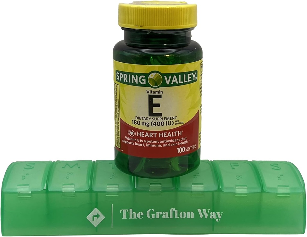 Jarní údolí vitamín E Dietní dodatek, 180 mg, 100 Počet s bezplatným Grafton Way Pill Organizátor