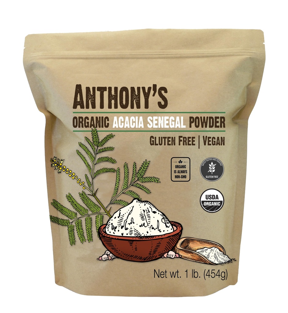 Anthony 's Organic Acacia Senegal Powder, 1 LB, Batch Testováno Gluten Free, Non GMO, Soluble Fiber, Prebiotic