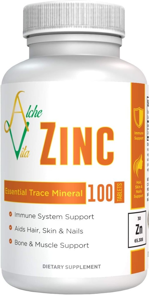 AlcheVita Zinc 50mg - Vysoká biologická dostupnost - Základní stopová minerální látka - dodatek pro imunitní podporu, kosti, kůži a svalovou podporu