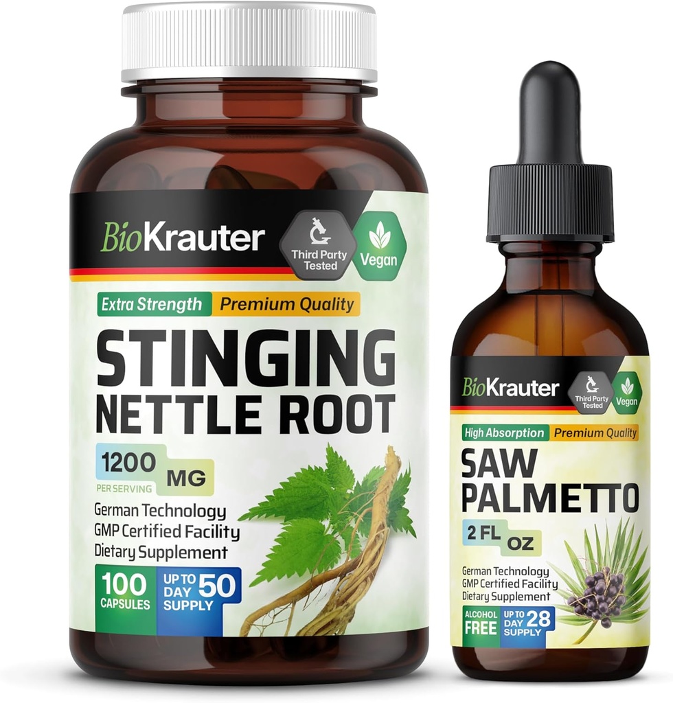 BIO KRAUTER Štípající Nettle 100 Kapsle & Saw Palmetto tinktura 2 Fl. Oz.