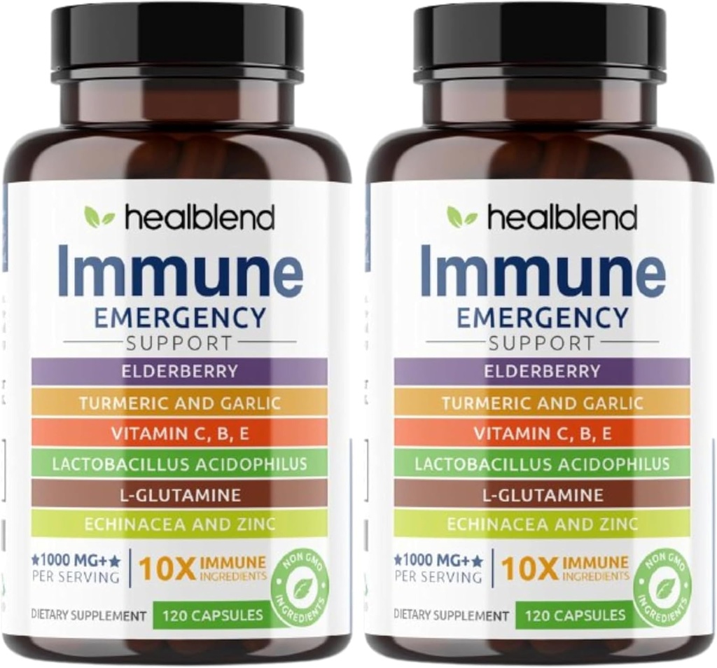 léčivá směs 10 v 1 Imunitní podpora doplněk Booster s Elderberry, zink, Echinacea, Kurkuma, Lactobacillus Acidophilus, pro dospělé (2 Pack)