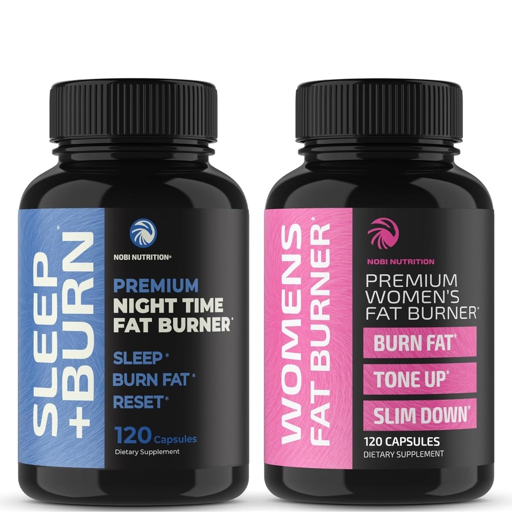 Nobi Nutrition Day and Night Time Fat Burner Bundle for Women CLAS124; 24 / 7 Weight Loss with Thermogenic Raspberry Ketones CLAS124; Appetit Conpressant, Metabolismus Booster, a Belly Fat Reducer CLAS124; 120 Count Each