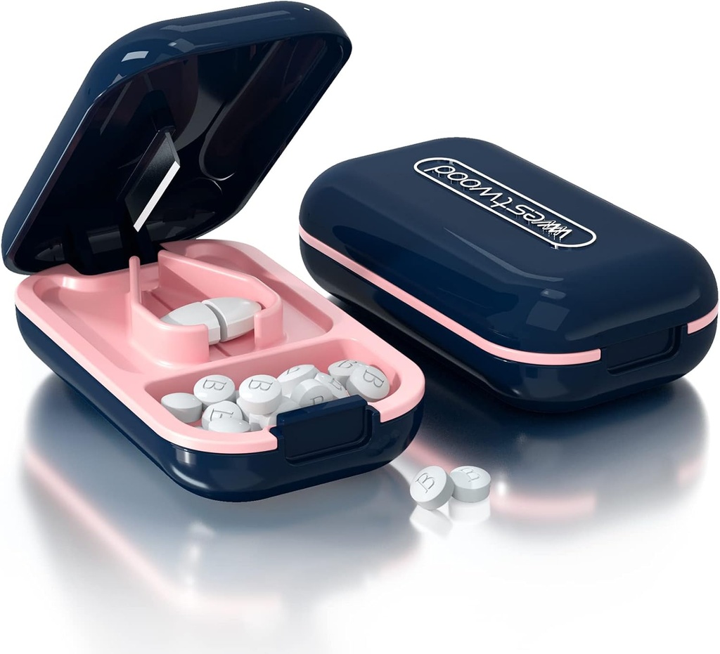 Pill Cutter, Pill Splitter pro řezání malé pilulky nebo velké pilulky v polovině, Cuts Pills, Vitamíny, Tablety, nerezová ocel čepel, Cestování Sized (Pill Cutter, modrá)