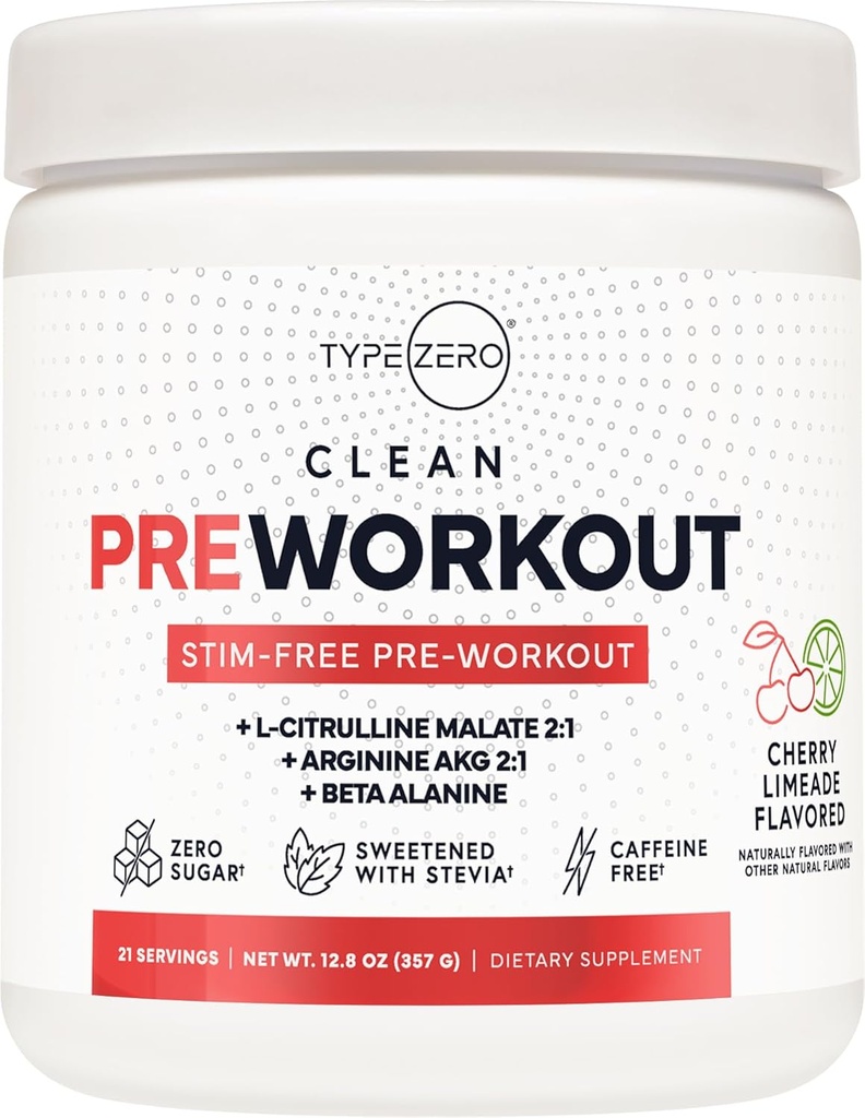 Typ 0 Ultra čisté Stim Pump Pre Workout + Nitric Oxide Booster (Cherry Limeade) - Nestimulující a Caffeine- zdarma pro muže a ženy