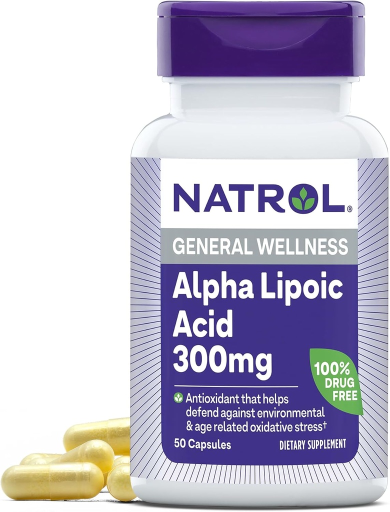 Natrol Alpha Lipoic Acid 300 mg, Dietní dodatek pro General Wellness, 50 Kapsle, 50 denní dodávka