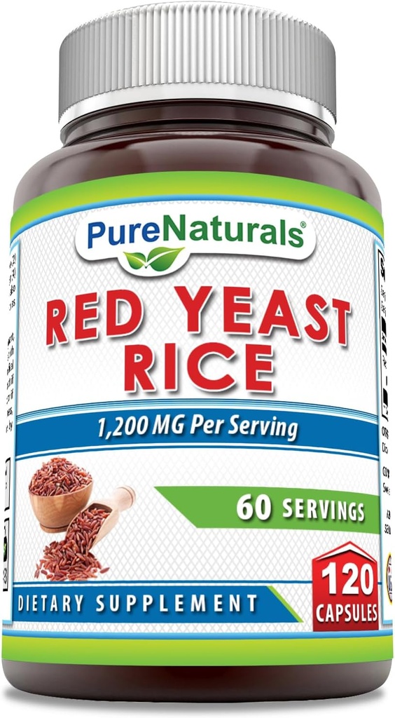 Pure Naturals Red Yeast Rice 1200 Mg per Serving, 120 Kapsle dodatek 124; Non-GMO CLANE124; Gluten Free CLANE124; Made in USA