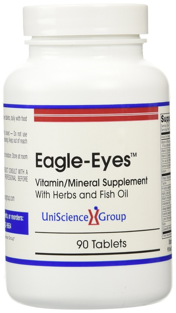 Eagle- Eyes, Optimal Vision Health with 500 mg Omega 3 Fish Oil, Lutein, Zeaxanthin, Bilberry Fruit Extract, Vitamíny A, C, E, Zinek, NAC, Taurin, 90 Tablets