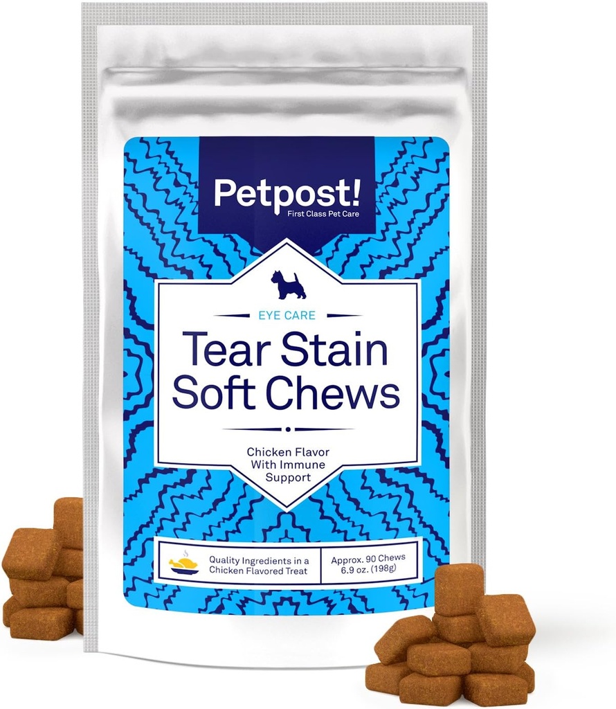 Petpost Slza Odstranění měkkých žvýkaček pro psy 124; 90 Count Chicken Flavor Dog Slza Support Supplementary 124; Gentle Eye Care for White Dogs & Light Breeds 124; Tylosin Free, Made in USA