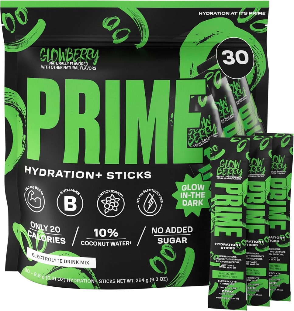PRVNÍ HYDRACE + Sticks GLOWBERRY CLANER 124; Hydration Powder Single Serve Sticks CLANE124; Electrolyte Powder On The Go CLANE124; Low Sugar CLANEX 124; Caffeine- Free CLANER 124; Vegan CLANER 124; 30 Sticks