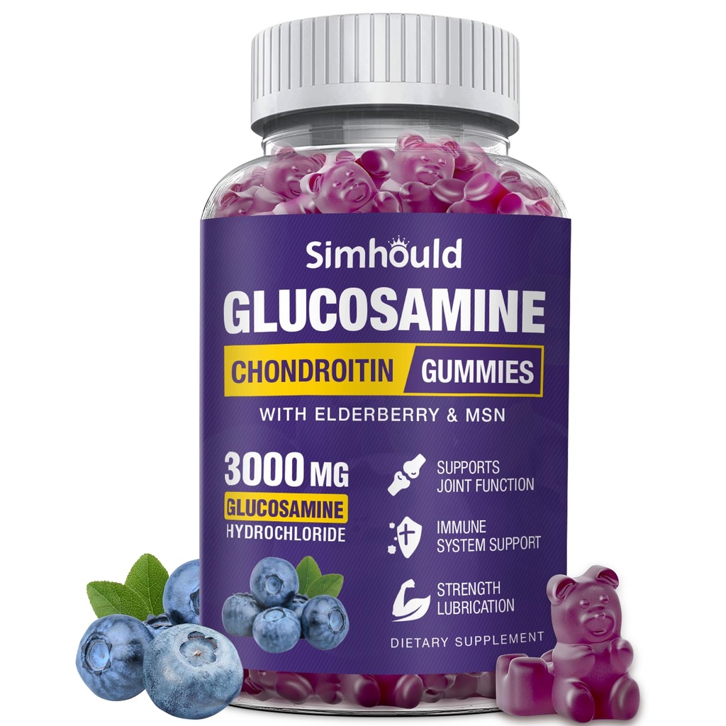 Glucosamine Chondroitin Gummies - 3000MG Extra Strength Joint Support Supplementary with MSM & Elderberry, Flexibility, Antioxidant Imunitate Support Gummy pro dospělé, muže a ženy