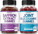Saffron (60 Gummies) Premium 5 in 1 Advanced Formule - Delicious Raspberry Flavor a Glucosamine Chondroitin společný dodatek (60 Počet) Společné doplňky pro muže a ženy - Vegan Safe & Made in USA