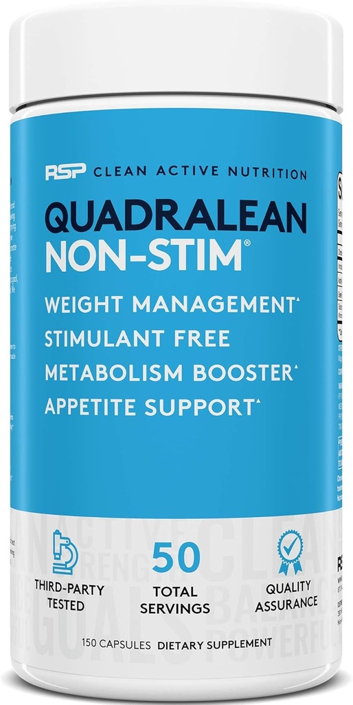 RSP Nutrition QuadraLean - Stimulant Free Weight Management, Metabolismus Booster, Energy & Appetite Support - CLA, L- karnitin, Green Tea Extract, Non- Stimulant Formule, 50 Serv (Balení květen Vary)