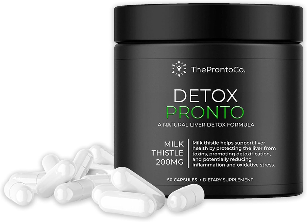 Pronto Játra Detox Dodatek - Mléko Thistle Extract 200mg, Játra čisticí a podpůrné pilulky, Detox Formule pro zdraví jater, 50 Kapsle