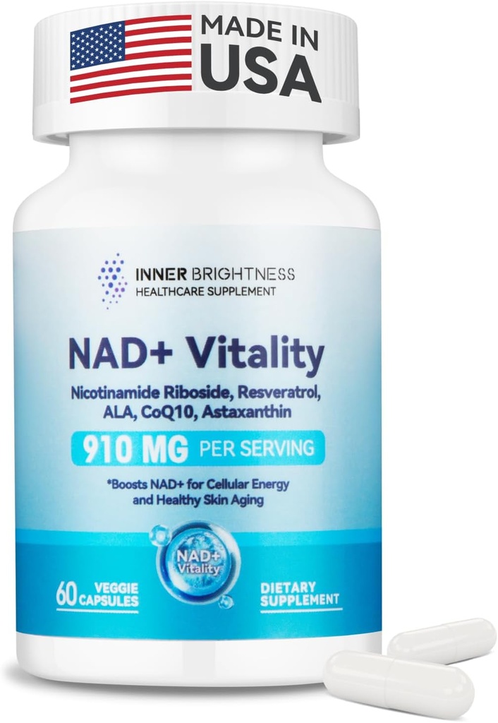 NAD + doplněk pro ženy, s 900MG Nicotinamid Riboside (NR), Resveratrol, CoQ10, Alfa- Lipoová kyselina, Astaxanthin - Podporuje buněčnou energii a opravy, zdravé stárnutí - 60 Vegetariánské kapsle