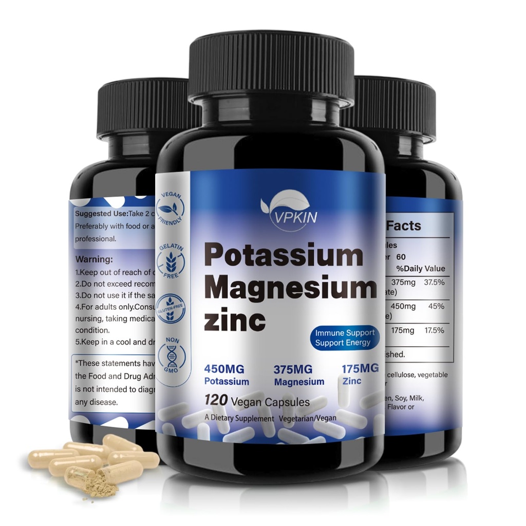 Draslík Magnesium dodatek 1000mg, hořčík Zinkový aspartát Podpora cévní, kosti, srdce, svalů a nervové zdraví, non-GMO, Vegan, (120 Kapsle)