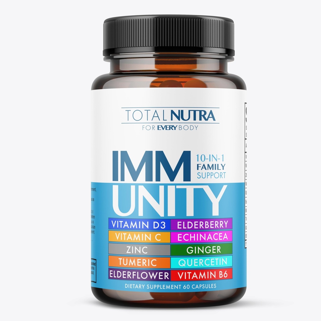 10-In-1 Imunitní podpora Dodatek: Imunitní Boostery pro dospělé a děti Daily Imunity Defense s klíčovým imunitním systémem Vitamíny zink, Vitamin C a D, Plus Elderberry, Quercetin, Echinacea & Více, 60 Caps