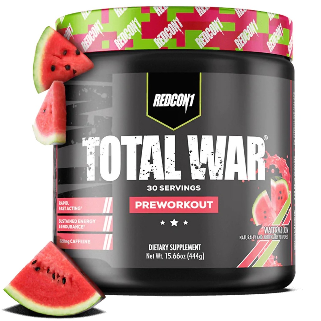 REDCON1 Celkem válka Pre Workout, Meloun - L Citrulline, Malic acid, Zelený čaj Leaf Extract pro čerpadlo posílení Pre Workout pro ženy a muže - 3.2g Beta Alanin snížit vyčerpání (30 Služeb)