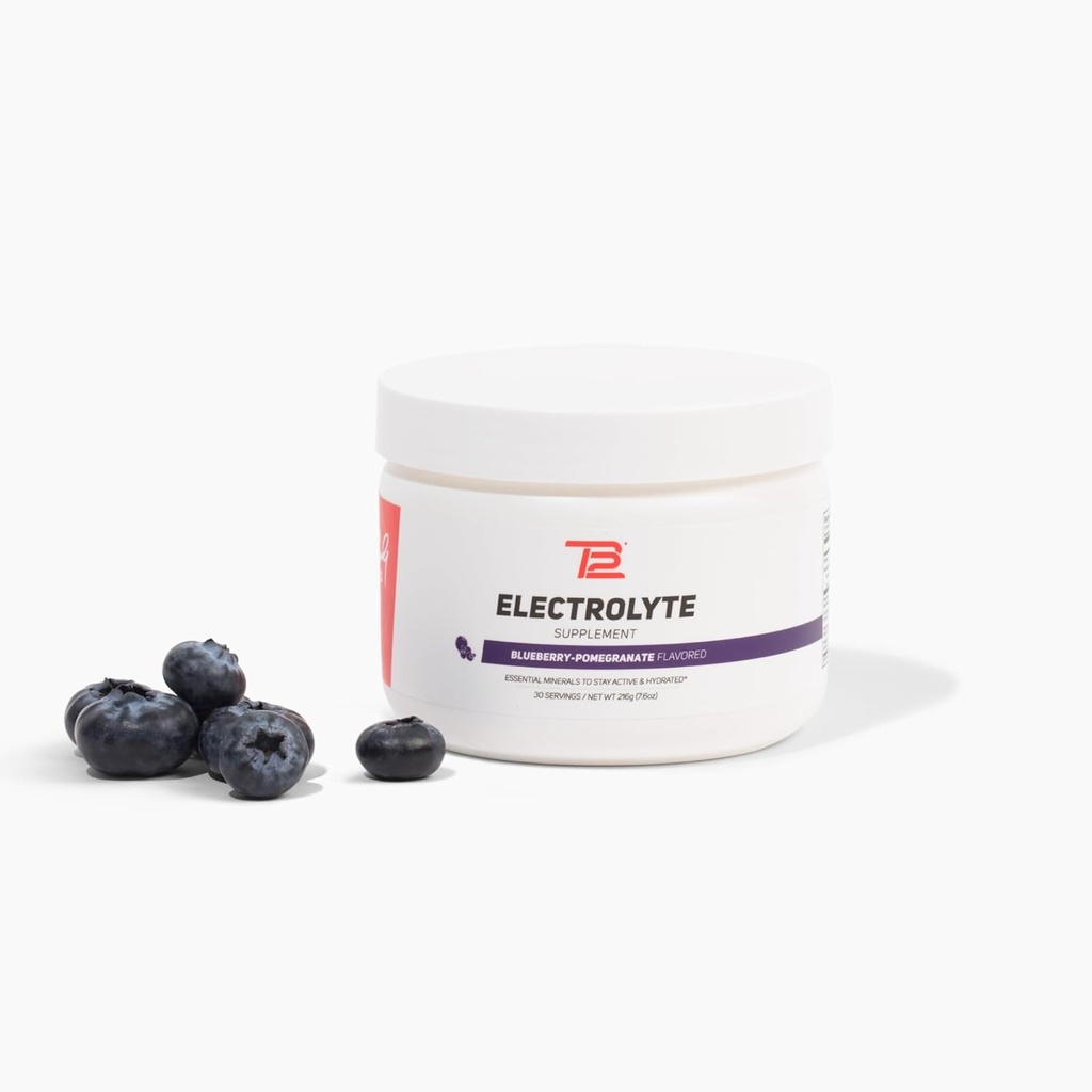 TB12 Electrolyte Powder Blueberry Pomegranate - Mineral- Rich Electrolyte Powder for Fast Hydration by Tom Brady - Natural, Low Sugar, Vegan, Gluten- Free, Easy to Mix - 30 Servings (1 Jar)