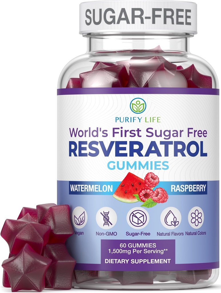 Sugar- Free Resveratrol Gummies - Potent Anti- Aging Antioxidant - Resveratrol dodatek k podpoře trávicího a imunitního zdraví - Přírodní Herb pro růst a opravy buněk - Snadná žvýkací NMN Alternative