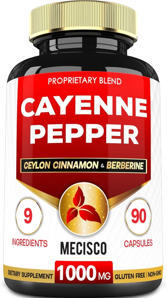 Cayenne Pepper doplňky s Turmeric Curcumin Root, Berberine HCl, Ceylon Skořice Bark & Více - 90 Kapsle - Podpora stravovací zdraví, imunitní systém a bilance těla