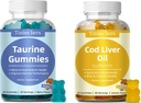 Taurin Gummies 1000mg, Cod Jaterní olej Gummies 1000mg, Cukr zdarma pro dospělé a děti, aminokyseliny, Omega-3s & Vitamin A & D pro kognitivní, srdce a oční zdraví, zvýšení imunity