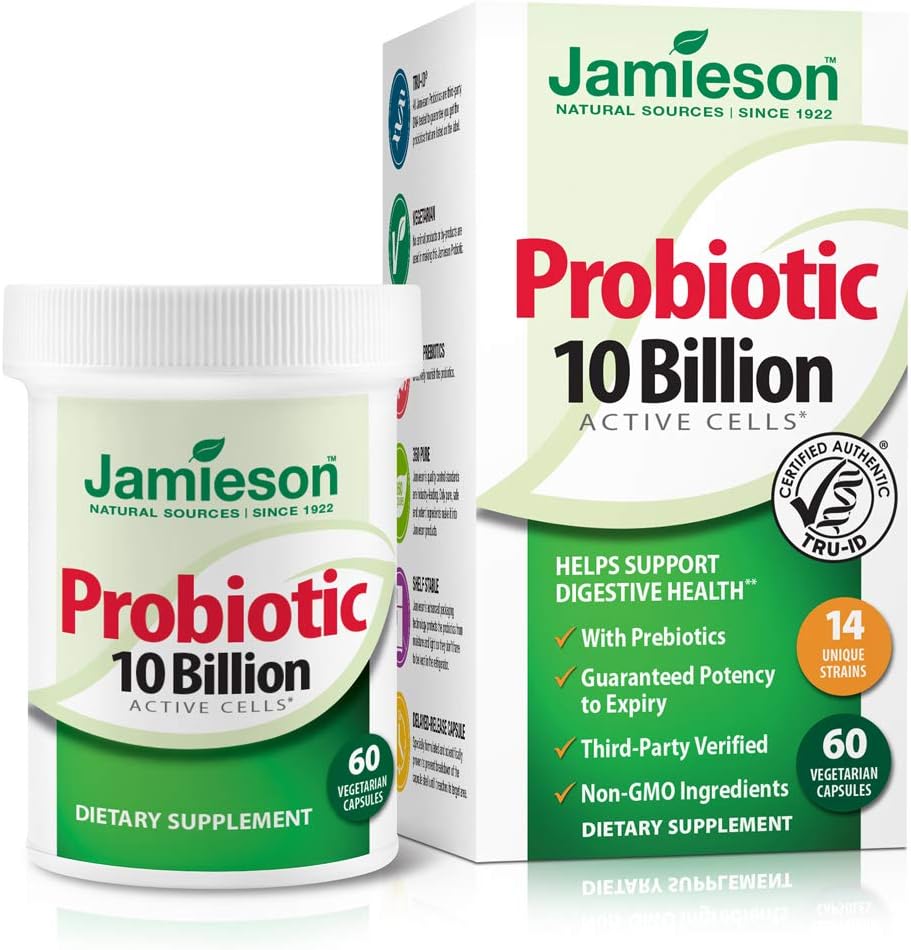 Jamieson Probiotics 10 miliard - Denní Probiotický dodatek pro stravu, Obnovit Gut zdraví, a imunitní systém podpora - Probiotika pro ženy a muže (60 Počet).