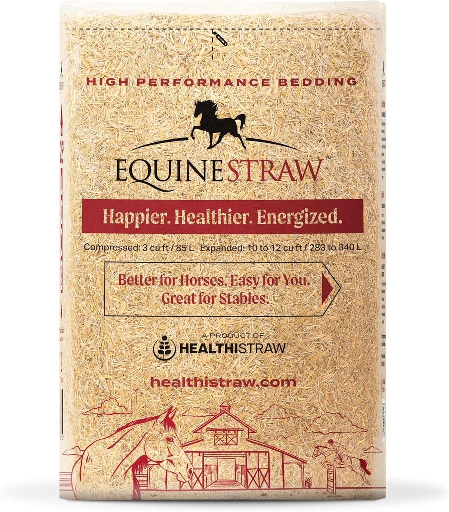 EquineStraw, 3 cu ft (25 lb) Expands to 10 + cu ft - Wheat Straw Bedding for Horses, Foaling & Trailers - Dust- Free, Allergen- Free, Absorbent, Sensive- Skin Safe - Udržitelně sourced