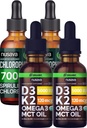 NUSAVA Neochucené D3 K2 Kapky a chlorofyl tekuté Kapky Bundle - Potentní tekuté vitamíny pro srdce, kloub, energie, a imunitní podpora - Non- GMO, gluten- zdarma, 2pk Každý