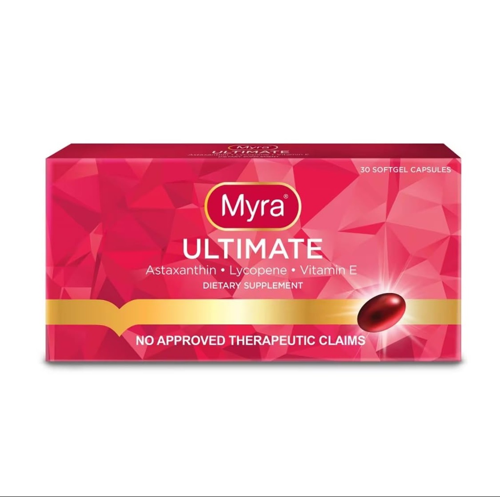 Myra Využití s Astaxanthin, Lykopen a vitamín E, 30 Softgel Kapsle