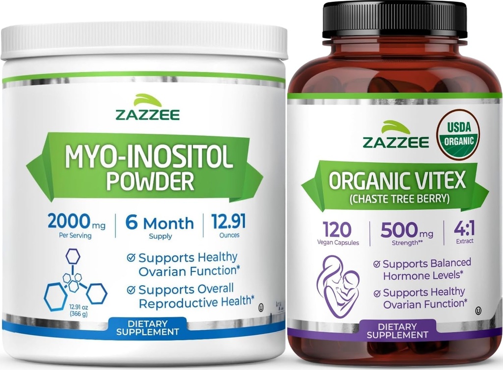 Zazzee Myo-Inositol Powder and USDA Organic Vitex Capsules, Vegan, All- Natural a Non- GMO
